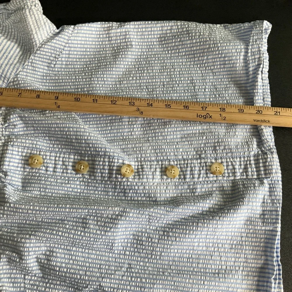 Crewcuts‎ Girls Blue White Stripe Seersucker Square Neck Button Front Top Sz 16